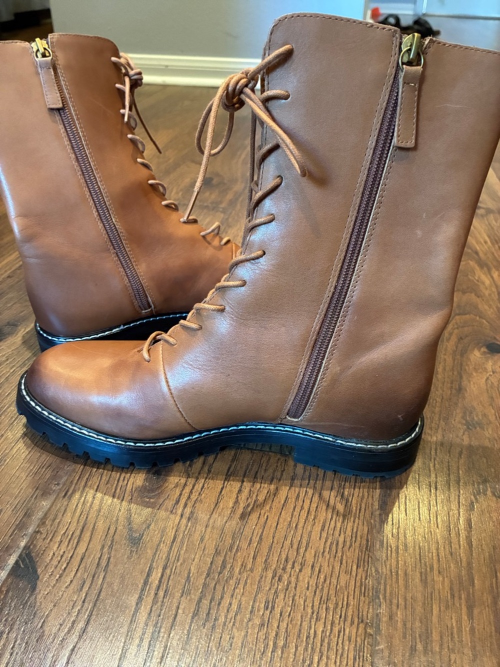 J. Crew Cognac Brown Leather Lace-Up Boots - Picture 3 of 6